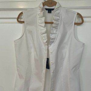 -Cotton Ruffle Placket Shirt  -WHITE